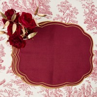 Napperons en lin brodés or, bordure classique, lavés, multicolores, réutilisables, sur mesure, pour banquets et fêtes