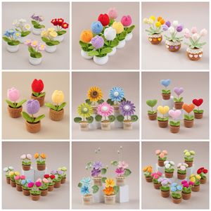 Crochet Flower Pot Ornaments Collection Hand-knitted Miniature Realistic Yarn Flowers - Product Image 1