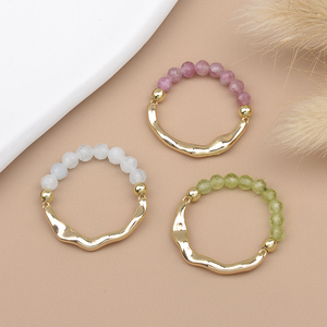 Nhẫn phối đá tự nhiên 3MM, thạch anh tím, thạch anh hồng, mặt cắt, hạt tròn, chất liệu đồng thau, kiểu dáng thời trang dành cho nữ - Product Image 3