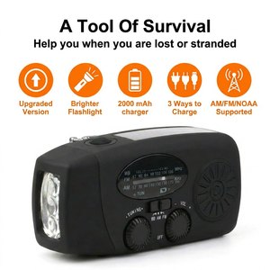 Radio de Emergencia NOAA con Alerta Meteorológica, Onda Corta AM FM, Alarma SOS, Resistente al Agua IPX3, Linterna LED, 4 en 1, Energía Solar, USB, Manivela - Product Image 2