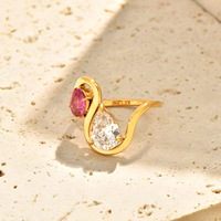 Bague double goutte d'eau géométrique incurvée en zircon, bijoux étanches en acier inoxydable pour femmes, vente en gros