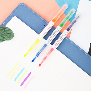 Deli S736 Highlighter Pen Dual-Ended 6 Colors Student <b>Marker</b> <b>Permanent</b> Ink Slanted Head Round Head - Product Image 3