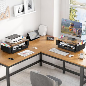 Soporte Elevador de Monitor de Madera para Escritorio, Estante Organizador de Oficina con Cajón y Portaplumas, Soporte de Computadora de 2 Niveles para Organización de Oficina - Product Image 4