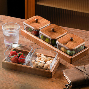 Высококачественная деревянная тарелка для домашних закусок с квадратной стеклянной тарелкой из сухофруктов для свадеб и вечеринок - Product Image 6