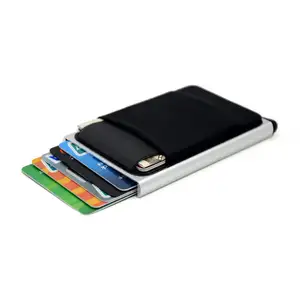 Carteira de alumínio com elástico, carteira automática de metal com porta-cartões de crédito, id, popp up, logotipo personalizado
