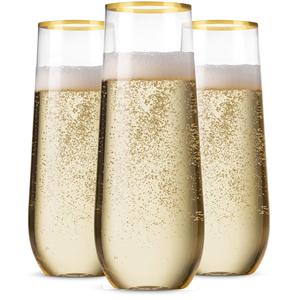 Hot Sale PET Plastic Wine Cup Cocktail Glass With Gold Sliver Rose Gold Rim And Custom Logo Biodegradable Plastic Cup