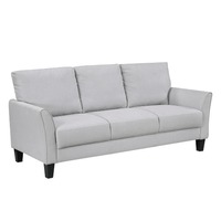 Sofá Moderno Xumo de Tela Gris Claro, Tres Plazas, Cuadrado, Convertible, 79 Pulgadas, Patas de Madera Cónicas Negras, Lavable, para Villa o Apartamento