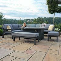 Ensemble de canapé d'angle de mobilier de jardin en aluminium Fimous 9 places gris foncé pour terrasse de piscine moderne avec table de foyer au propane pour l'extérieur