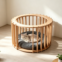 Table basse intégrée 2 en 1 et lit pour chat, table d'appoint en bois avec plateau en verre rond, mobilier de couchage pour animaux de compagnie d'intérieur pour salon