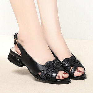Sandales Xuanhui à talon bas de 3 cm en cuir de vachette véritable avec liseré métallique et bride croisée, effet scintillant, pour femme – Nouveauté très prisée - Product Image 2