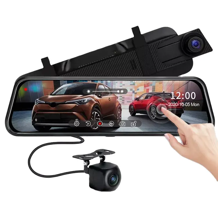 Commercio all'ingrosso della fabbrica 10 pollici doppia lente Dash Cam Streaming anteriore specchio posteriore 1080P auto scatola nera videoregistratore retrovisore telecamera DVR