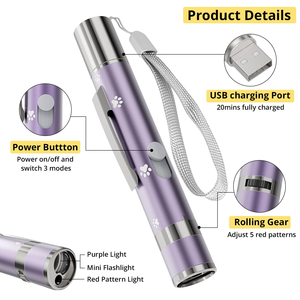 Hot Selling Luxury Eco-Friendly Infrared Laser <b>Cat</b> Teaser Stick Multi-Pattern Projection Fun <b>Interactive</b> Pet Movement <b>Toys</b> Metal - Product Image 3