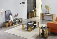 Mueble de TV de Lujo para el Hogar con Base de Acero Inoxidable y Tapa de Mármol, Mueble de TV para Sala de Estar con Tapa de Mármol
