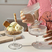 Vintage glazen dessertbeker met steel, 200ml, gegraveerd, voor ijs, yoghurt, pudding, fruitsalade, groothandel