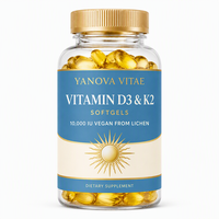 Capsules de Vitamine D3 K2 Végétaliennes OEM/ODM à Forte Demande, 10000 UI, à Base de Lichen