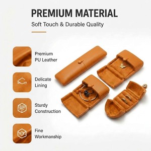 Coffret à bijoux de luxe en cuir PU, personnalisable avec logo, organiseur de voyage portable avec doublure en velours doux pour bagues, colliers et boucles d'oreilles - Product Image 2