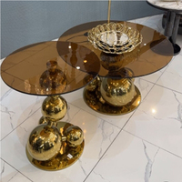 Ensemble de tables basses modernes en acier inoxydable et verre trempé, argent/or, meubles de luxe pour salle à manger, bureau, salon
