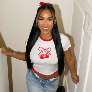Maglietta a maniche corte Sexy alla moda alla moda con stampa ciliegia camicia corta estiva Top camicia bianca da donna T-Shirt - Product Image 4