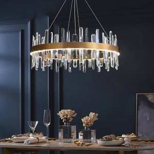 Lustre moderne de luxe en cristal LED avec anneau rond et suspension circulaire avec télécommande pour table à manger et décoration intérieure - Product Image 1