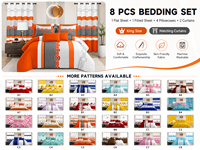 Lot de 8 pièces de literie avec rideaux, drap-housse imprimé, drap plat et taies d'oreiller pour chambre à coucher, textile de maison
