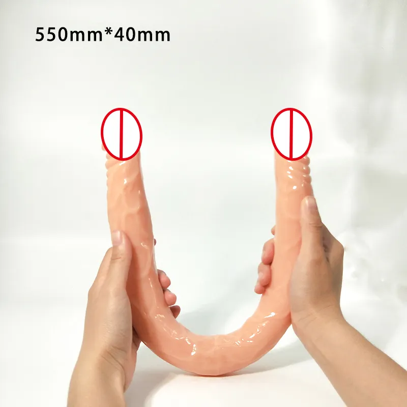 Venta caliente doble cabeza Extra largo 55Cm Dildo Anal Plug Dispositivo de masturbación femenina juguete sexual para adultos