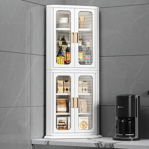 <b>Corner</b> <b>Cabinet</b> Triangular Kitchen Storage 3-Tier With Glass Doors Countertop Organizer - Product Image 1