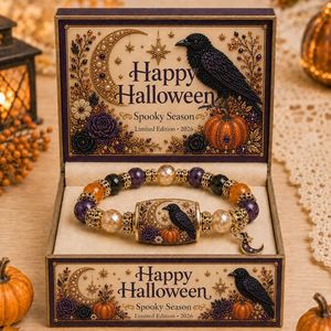 Halloween Gift Charm <b>Bracelet</b> Natural Chalcedony Ghost Pumpkin Tube Color-Printed Pendant Unisex Halloween Pumpkin <b>Bracelet</b> - Product Image 1