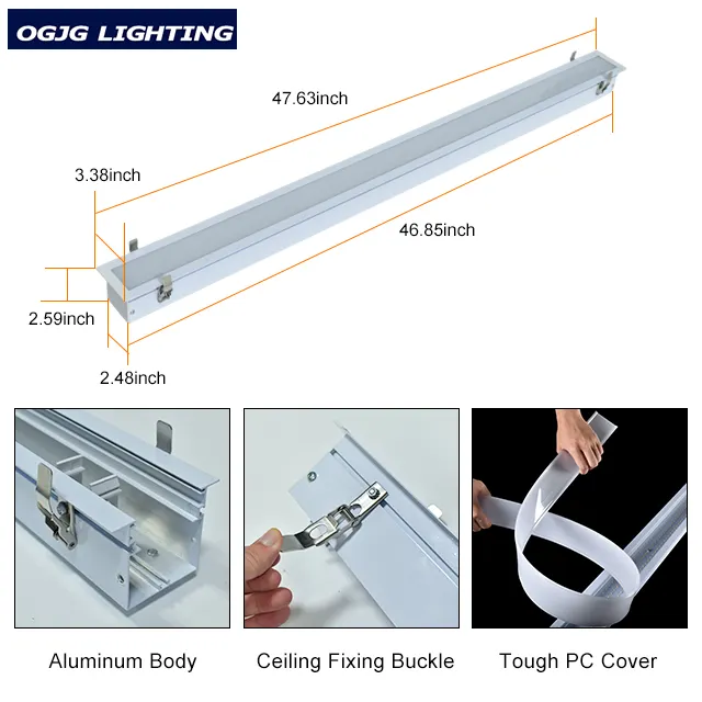 Aluminum Office Embedded Linear Strip Light Recessed Linkable Led Linear Light