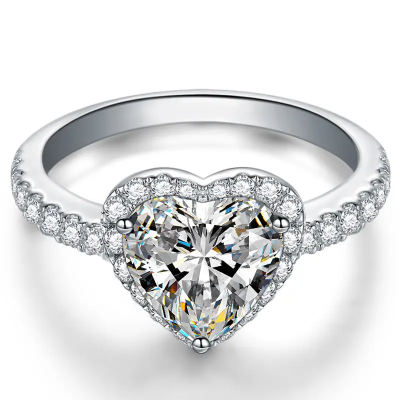 2019 European American sweet style jewelry ring Charm Romantic heart shape diamond wedding copper ring for women