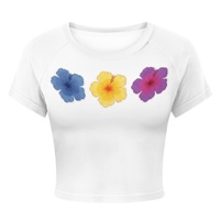 Chemise à imprimé floral esthétique hawaïenne tropicale, logo Aloha Hibiscus personnalisable, tissu en toile anti-UV pour femmes, idéale pour la plage en été