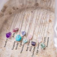 Collier en cristal brut Zooying, collier en pierres précieuses brutes, collier de guérison en améthyste et quartz rose