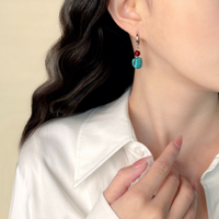 Boucles d'oreilles pendantes faites à la main pour femme, style ethnique vintage occidental, bleu turquoise et cuivre rouge, collection 2026 Comiya