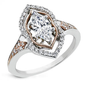 Anello di Fidanzamento F285 per Donna in Oro Bianco con Diamante Taglio Marquise e Diamanti Laterali Naturali Colore G - Product Image 1