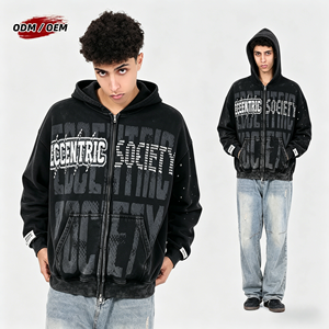 เสื้อฮู้ดซิปแบบมีฮู้ดสไตล์วินเทจ Y2K ตกแต่งด้วยคริสตัล งานพิมพ์กราฟิกลายกรด ทรงโอเวอร์ไซส์ สำหรับผู้ชาย สั่งผลิตได้ตามแบบ OEM - Product Image 1