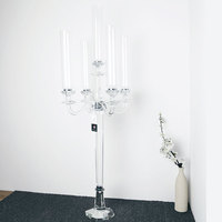 Antique américain moderne Bob Bash Style support de mariage 5 bras verre cristal candélabre titulaire bâton bougeoir avec tube de verre