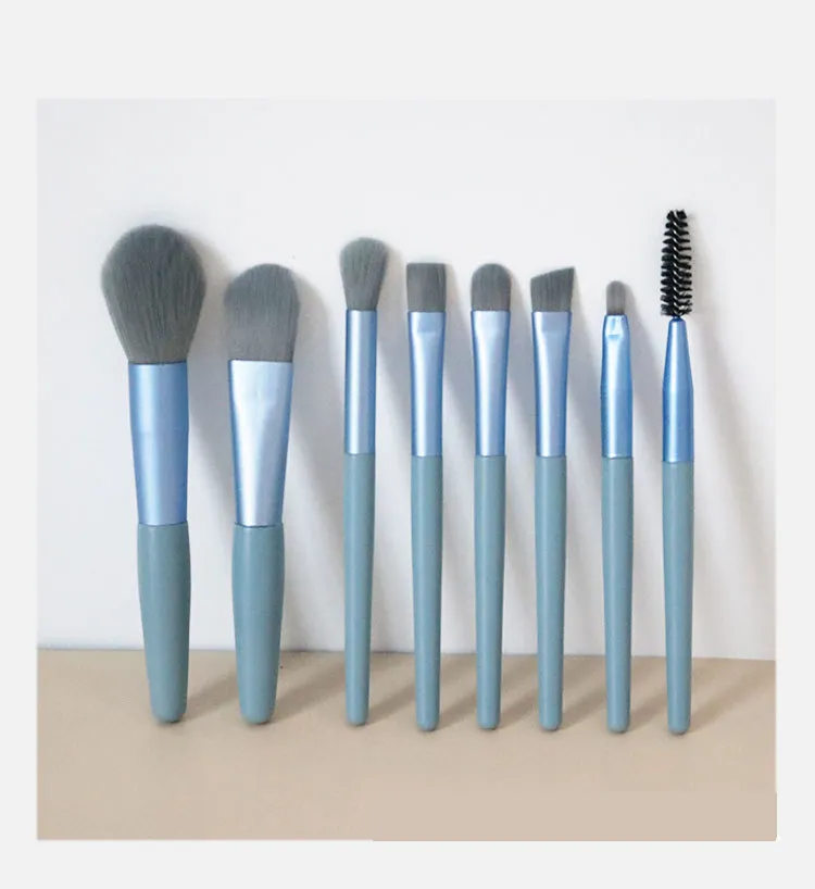 Makeup Brushes Makeup Tool Kits 2022 Amazon Hot Selling 9pcs Mini Blue Wooden Handle Makeup Brush Set