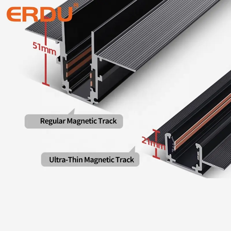 ERDU 1m 2m 3m超薄型ミニLed磁気トラックライトレールブラックホワイトアルミニウムスポット照明磁気照明トラック