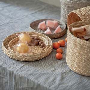 パンプルーフボックス麦わら廃棄物バスケットラタンギフトデコアブルークリスマスニットふた付き服ハンパー寮用 - Product Image 2