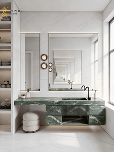 YUSHI Élégant lavabo flottant en marbre vert italien, évier en pierre naturelle minimaliste pour la décoration intérieure contemporaine - Product Image 2