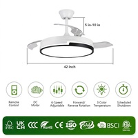 Ventilateur de plafond LED moderne de 42 pouces avec télécommande, 3 pales, 6 vitesses, variateur d'intensité, fonctionnement silencieux, moteur DC tout cuivre, pour la maison