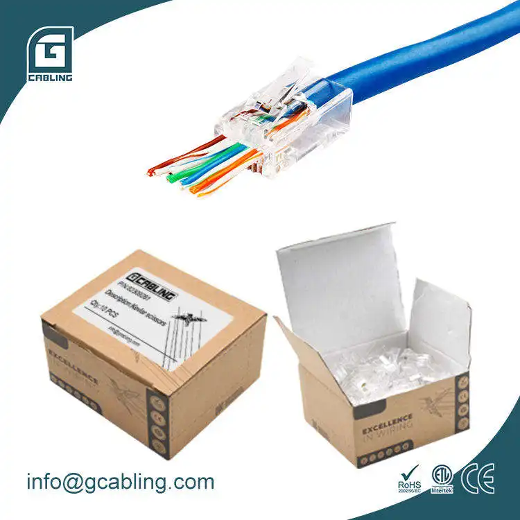 Gcabling UTP RJ45 connecteur modulaire de données internet paquet de 50 pièces 8p8c réseau ethernet RJ45 connecteur de passage