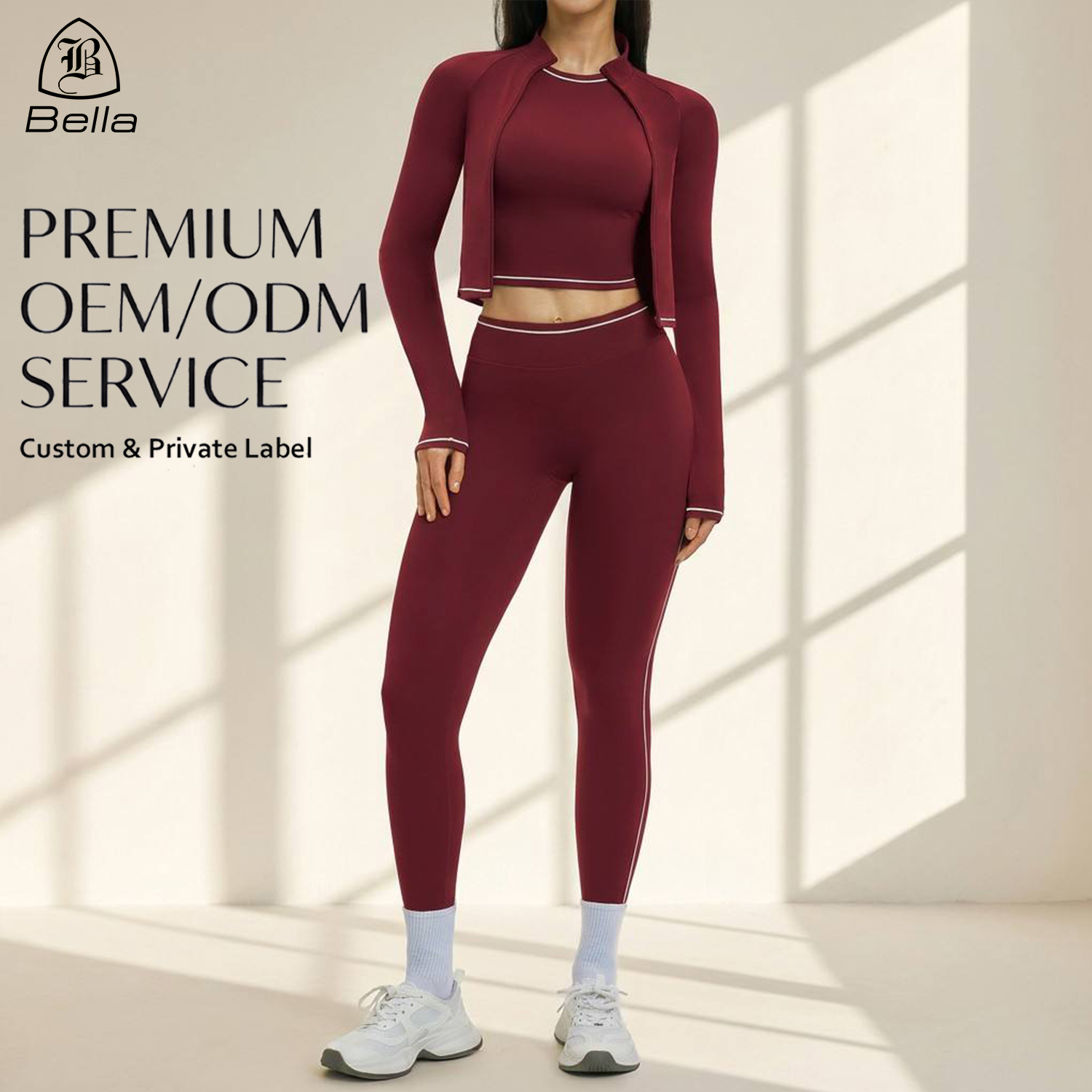 Ropa Deportiva Dama Custom Fitness Clothing Women Color Block Gym Wear Long Sleeve Jackets Crop Tops 3 Piece Yoga Leggings Sets