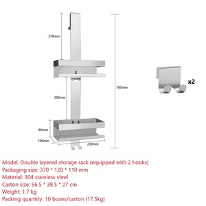 Nessun trapano da parete per bagno adesivo da doccia in acciaio inox cesto da doccia ripiano da bagno appeso scaffale da doccia - Product Image 6