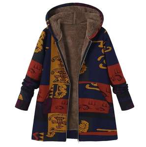 Commercio all'ingrosso di vestiti di cotone peluche <span class=keywords><strong>con</strong></span> cappuccio e <span class=keywords><strong>cerniera</strong></span> a maniche lunghe da donna di alta qualità <span class=keywords><strong>con</strong></span> <span class=keywords><strong>cappotto</strong></span> grande a colori <span class=keywords><strong>con</strong></span> stampa retrò - Product Image 2