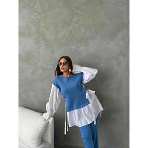 Conjunto de Punto de Lana Otoñal 1503 Camisa con Patrón de Rayas Bordada con Decoración de Bordado e Impresión - Product Image 1