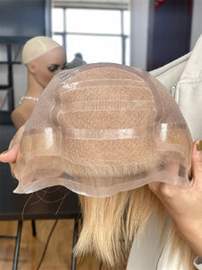 2024 cheveux timides nouveauté sans colle médical blonde perruques pleine dentelle soie Silicone Style droit avec dentelle transparente cheveux humains - Product Image 5