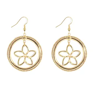 Hawaiian samoa vintage flower charm round chunky earrings 18k gold plated jewelry