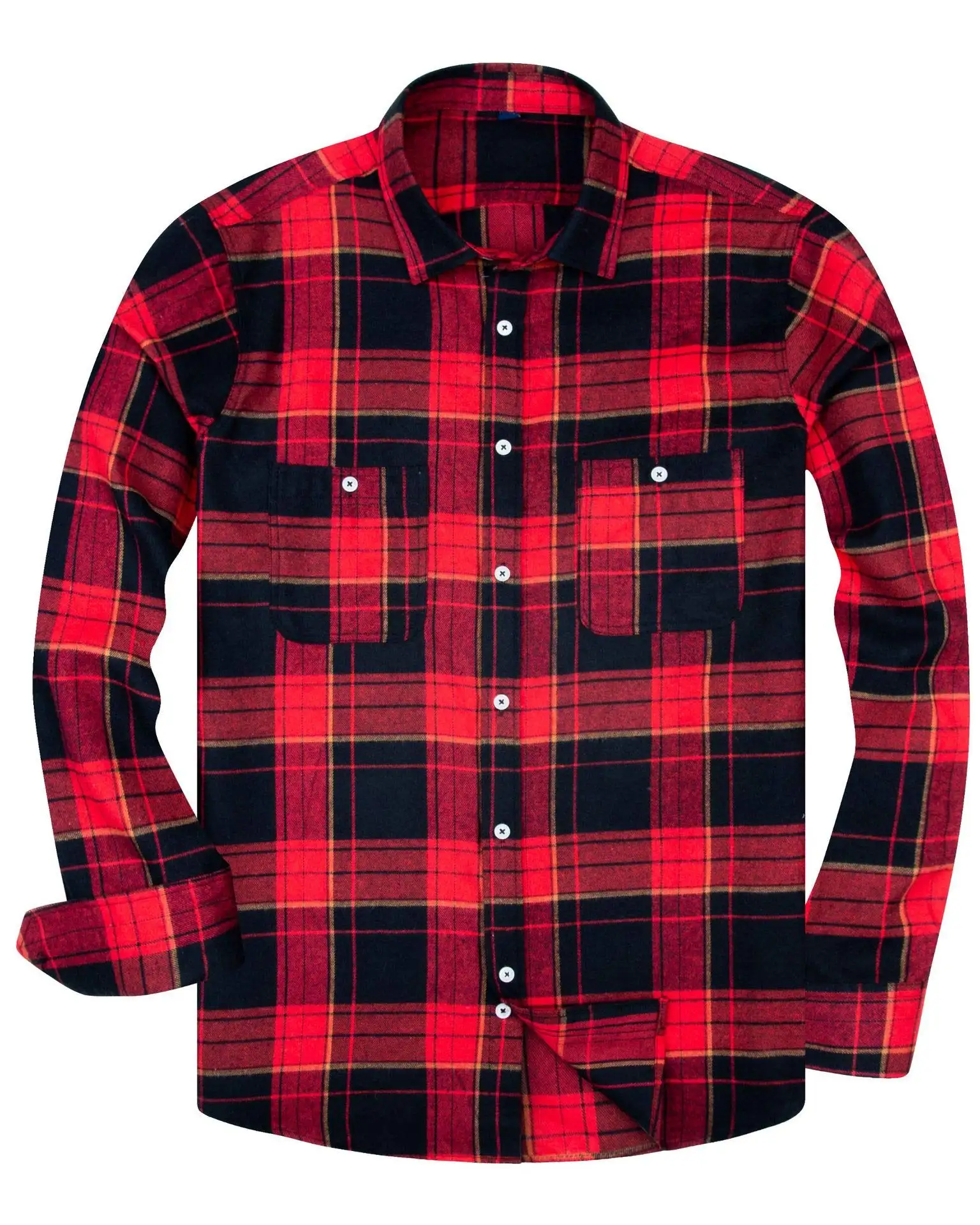 Custom Men's Button Down Regular 100%Cotton Fit Long Sleeve Plaid Flannel Casual Shirts