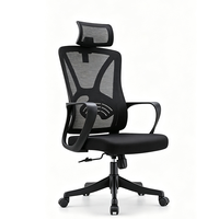 Chaise de bureau ergonomique à dossier haut en maille, réglable en hauteur, pivotante, avec appui-tête fixe et base en nylon, pour la maison ou le bureau