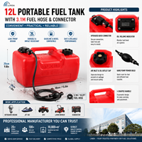 Linda 12L Tangki Bahan Bakar Portabel Anti Bocor, Tangki Minyak, Tangki Bensin, Tahan Lama, Pegangan Ergonomis Bentuk-I, Selang, Bersertifikasi CE EPA CARB, HDPE untuk Kapal
